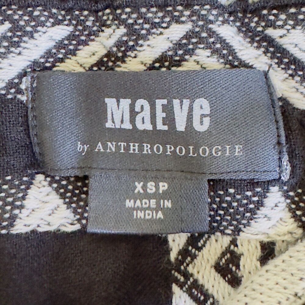Maeve by Anthropology Dress Sz XSP Black White Geometric Print Tassels Bohemian - Picture 8 of 16